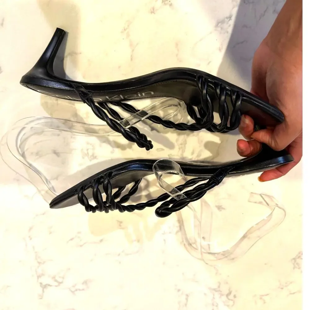 Calvin Klein Ileyia Strappy Slip-On Dress Sandals black size 9 minimalist